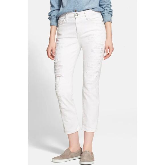 CURRENT/ELLIOTT The High Waist Straight Destroyed Jeans Super Salty Repair 27 - Picture 1 of 15